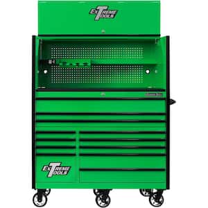 RX Series 55 in. Extreme Power Workstation Hutch 12-Drawer Roller Cabinet Combo,150 lbs. Slides, Green Black Dr Pulls