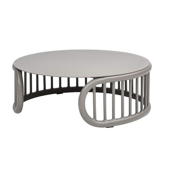 Harper 34.5 in. Indoor/Outdoor Modern Round Coffee Table, Beige Taupe Aluminum