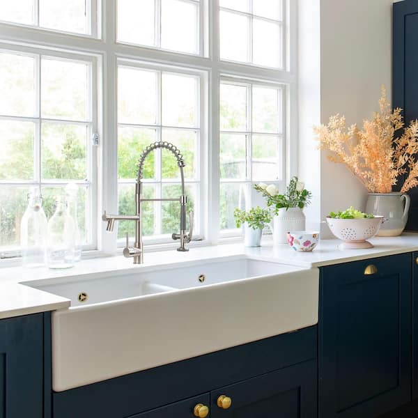 Single Handle Pre-Rinse Spring Pull Down Sprayer Kitchen Faucet with Power Clean and LED Light in Brushed Nickel