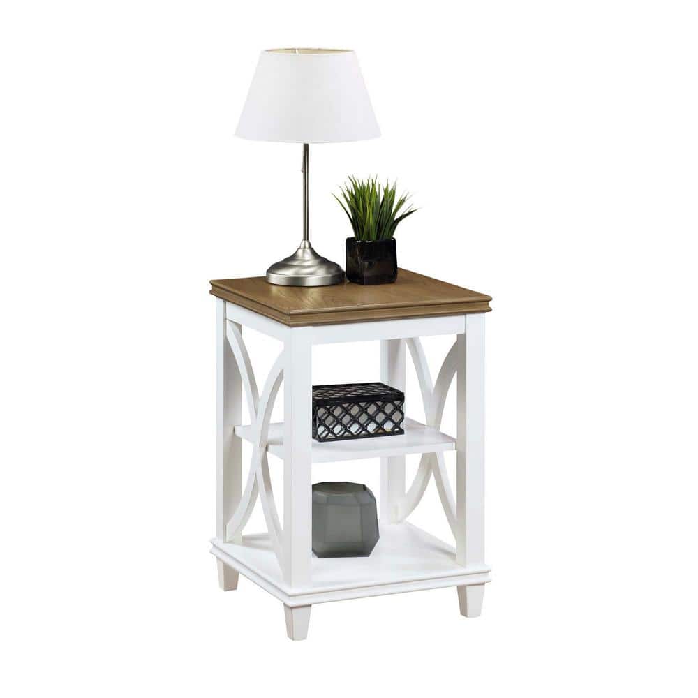 Florence Driftwood and White Wood End Table with Shelves