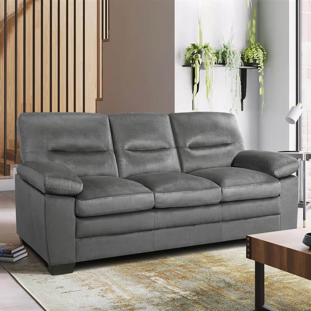 Solomon Dark Gray Fabric 3-Seat Lawson Sofa with Pillow-Top Arms