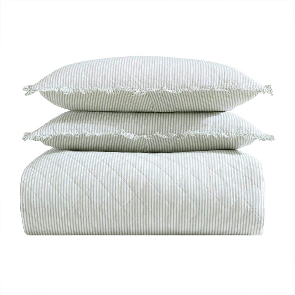 Twin White Cotton Reversible Quilt Set with Frills