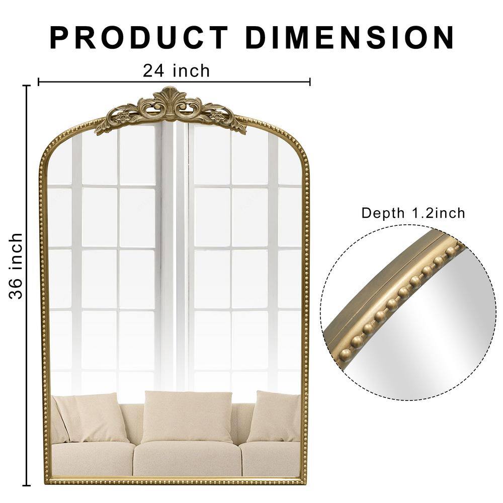 Crane Lake Gold Arched Vintage Metal Frame Mirror, 24 x 36 in.