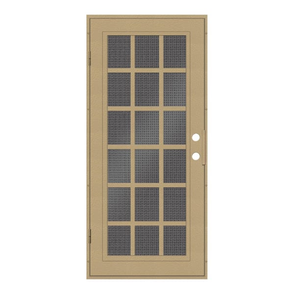 Unique Home Designs 32 in. x 80 in. Classic French Desert Sand Right-Hand Surface Mount Security Door with Black Perforated Metal Screen