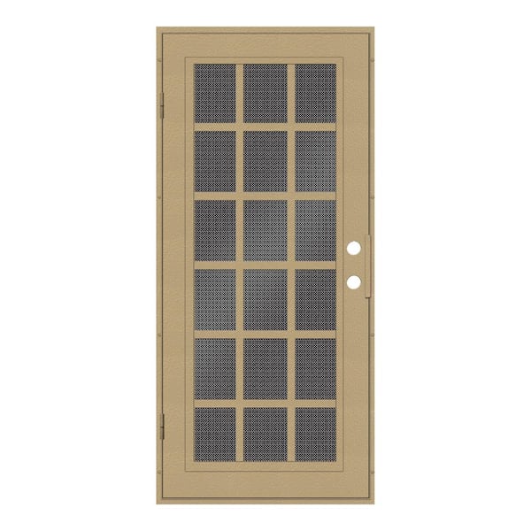 Unique Home Designs 36 in. x 80 in. Classic French Desert Sand Right-Hand Surface Mount Security Door with Black Perforated Metal Screen