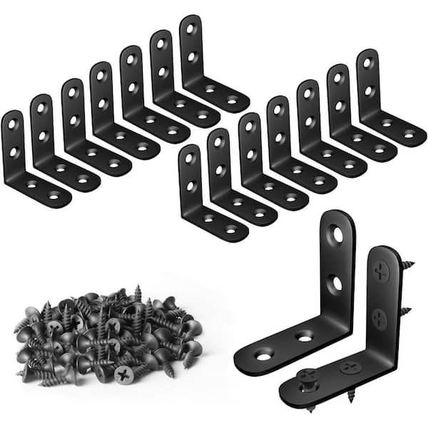 1. 57x1. 57 Inch Stainless Steel L Bracket Corner Brace 90 Degree Corner Fastener for Wood Furniture Black 16 Pack