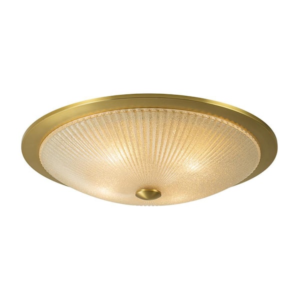 Unbranded 23.03 in. 4-Light Gold Transitional Flush Mount Ceiling Light Fixture Modern Round Pendant With Frosted Glass Shade