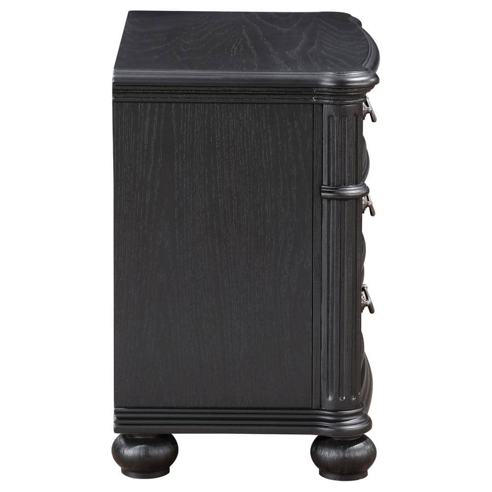 Celina Black 3-Drawer Traditional Nightstand