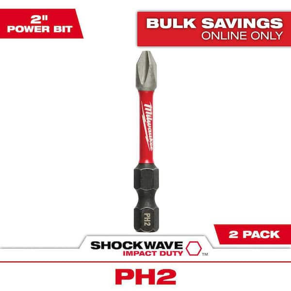 SHOCKWAVE Impact Duty 2 in. Phillips #2 Alloy Steel Screw Driver Bit (2-Pack)