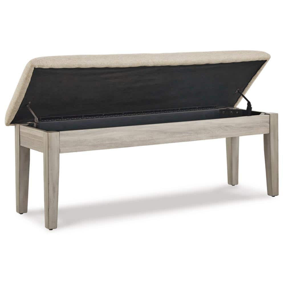 Modern Farmhouse 49" Beige Cushioned Storage Bench with Gray Finish
