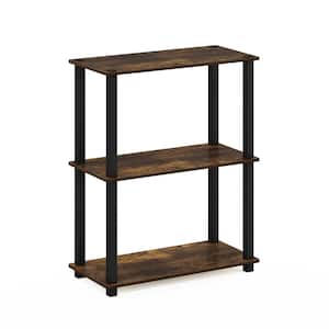 29.5 in. Amber Pine/Black 3-shelf Etagere Bookcase with Open Back