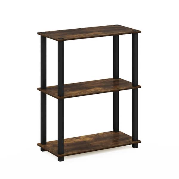 Furinno 29.5 in. Amber Pine/Black 3-shelf Etagere Bookcase with Open Back
