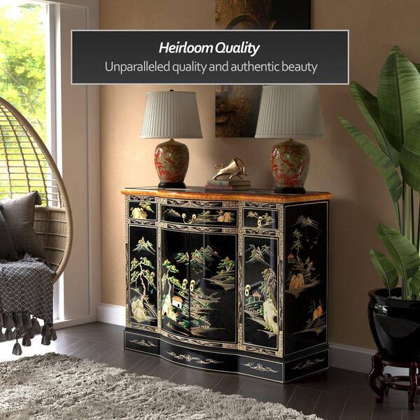 Red Lantern Black Lacquer Landscape 42 in. Sideboard L3-3093B