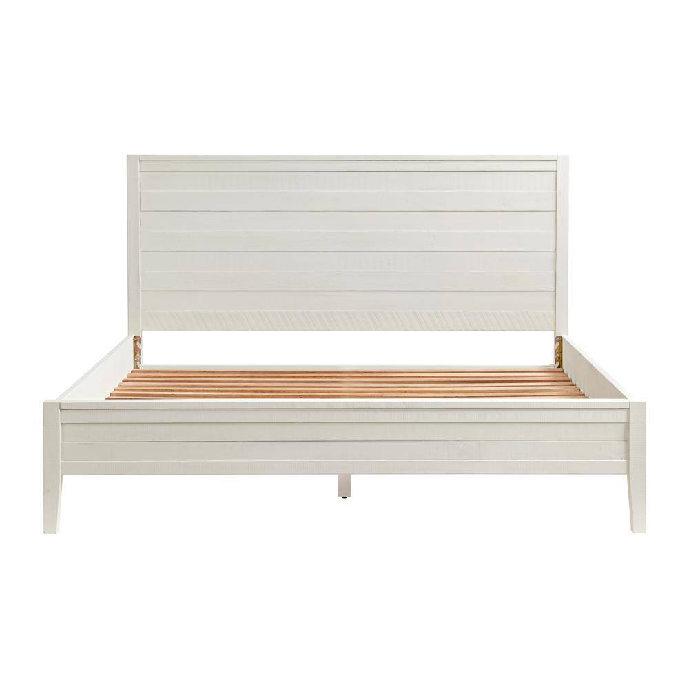 King White Pine Wood Bed with Headboard and Slats