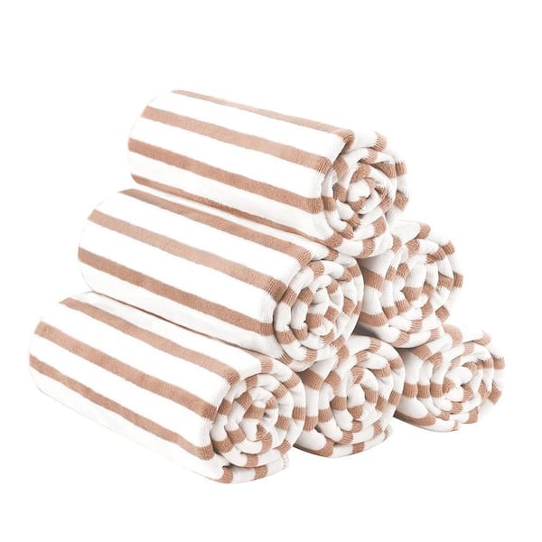 Coffee Microfiber Cabana Stripe Bath Towel (Set of 6)