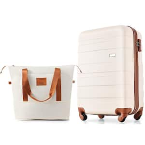 Carry-On 2-Piece Ivory and Brown ABS Hardshell 20 in. Spinner Luggage Set with Expandable Travel Bag TSA Lock