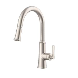 Northerly Single Handle Pull Down Sprayer Kitchen Faucet with Deck Plate 1.75 GPM in Stainless Steel