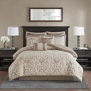 Dillon 8-Piece Tan/Ivory Polyester California King Comforter Set