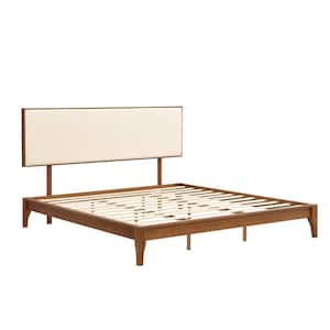 Brown Bamboo Frame King Platform Bed with Bamboo Frame Upholstered Adjustable Headboard