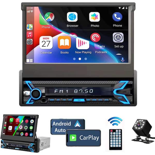 Single Din Car Stereo 7inch Flip Out Touchscreen Radio Compatible with Apple Carplay & Android Auto Bluetooth
