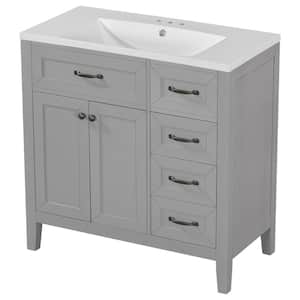 36 in. W x 18 in. D x 36 in. H Freestanding Bath Vanity in Grey with White Ceramic Top