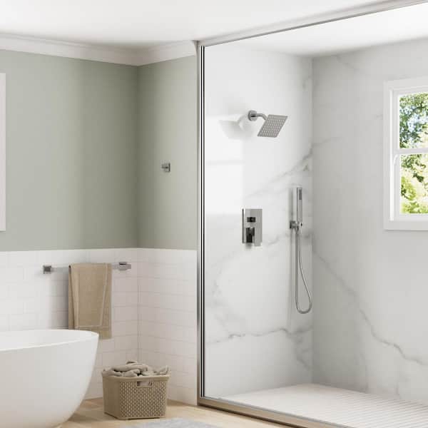 2-Spray Wall Mount Pattern 6 in. Square Shower Head with Single Handle Shower Handheld Faucet 2.5 GPM in Polish Chrome