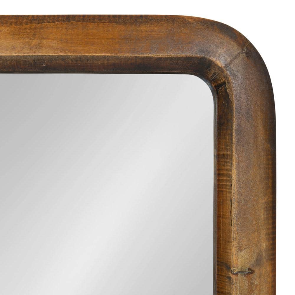 Pao 17" x 32" Rounded Rectangular Walnut Wood Vanity Mirror