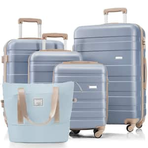 5-Piece Light Blue ABS Hardshell Spinner 16 in., 20 in., 24 in., 28 in. Luggage Set with Expandable Travel Bag