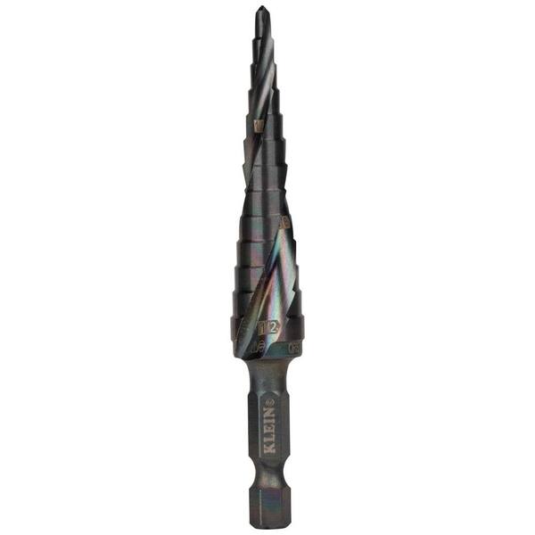 Klein Tools Step Drill Bit, Quick Release, Spiral Flute, 1/8 to 1/2 in