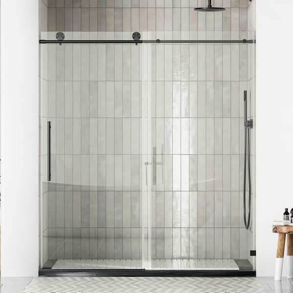 Classic 56-60 in. W x 76. H Frameless Sliding Shower Door in Matte Black with 5/16 ANSI Thick Clear Tempered Glass