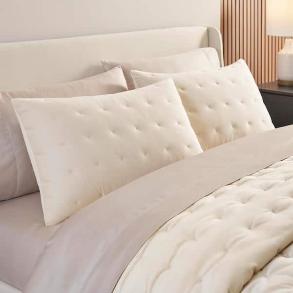 Kelsey 3-Piece Cream Quilted Velvet Full/Queen Comforter Set