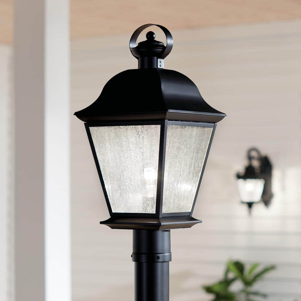 Mount Vernon Black Outdoor Post Light with Clear Seeded Glass
