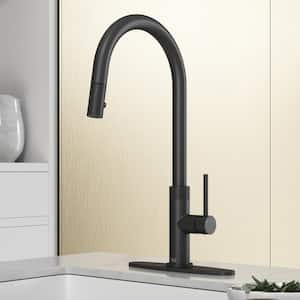 Bristol Single Handle Pull-Down Sprayer Kitchen Faucet Set with Deck Plate in Matte Black