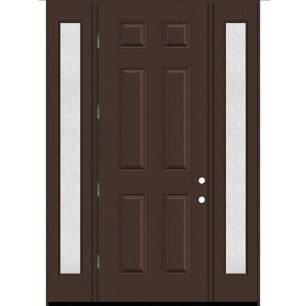 Regency 64 in. x 96 in. 6 Panel RHOS Chestnut Stain Mahogany Fiberglass Prehung Front Door w/Rain12in. SLs 4-9/16