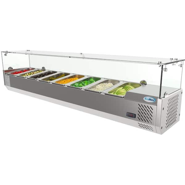 Koolmore 71 in. W 8-Pan 1 cu. ft. Commercial Countertop Refrigerator Condiment Prep Station in Stainless Steel