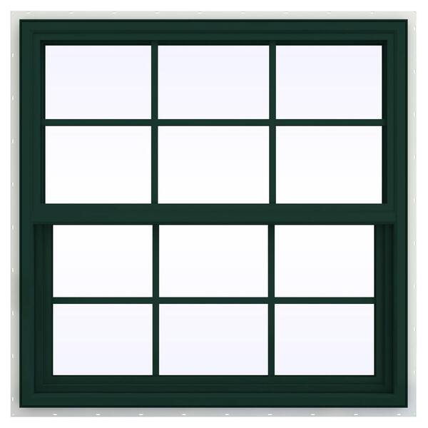 JELD-WEN 35.5 in. x 35.5 in. V-4500 Series Single Hung Vinyl Window with Grids - Green