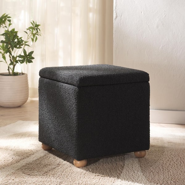 Becka Black/Natural Polyester Boucle Square Storage Small Ottoman