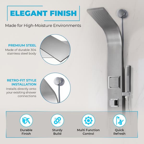 ANZZI Aura Series 39 in. 2-Jetted Shower Tower System in Brushed