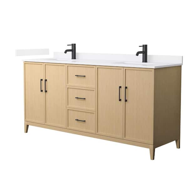 Wyndham Collection Elan 72 in. W x 22 in. D x 35 in. H Double Bath Vanity in White Oak with White Quartz Top