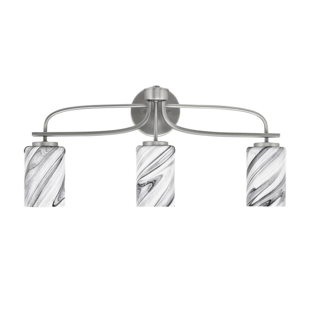 Olympia 25.5 in. 3-Light Graphite Vanity Light Onyx Swirl Glass Shade