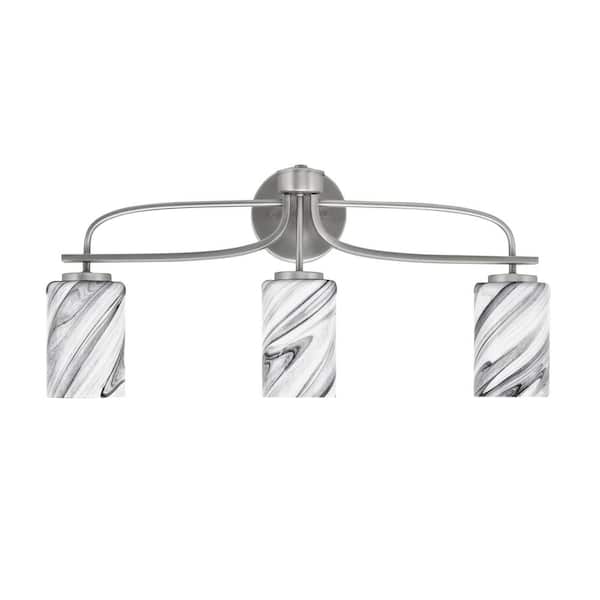 Unbranded Olympia 25.5 in. 3-Light Graphite Vanity Light Onyx Swirl Glass Shade