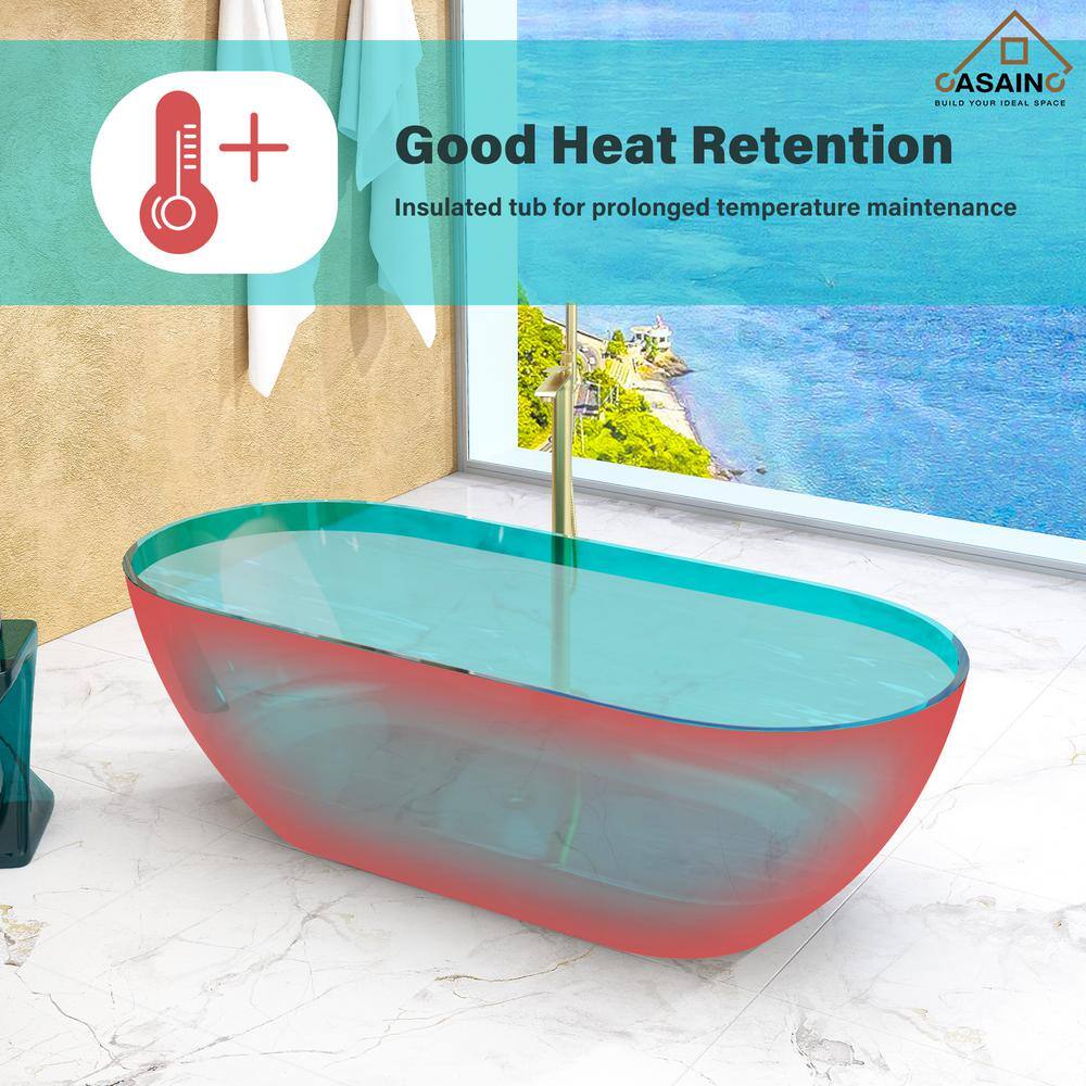 69'' Ocean Blue Transparent Resin Freestanding Soaking Bathtub