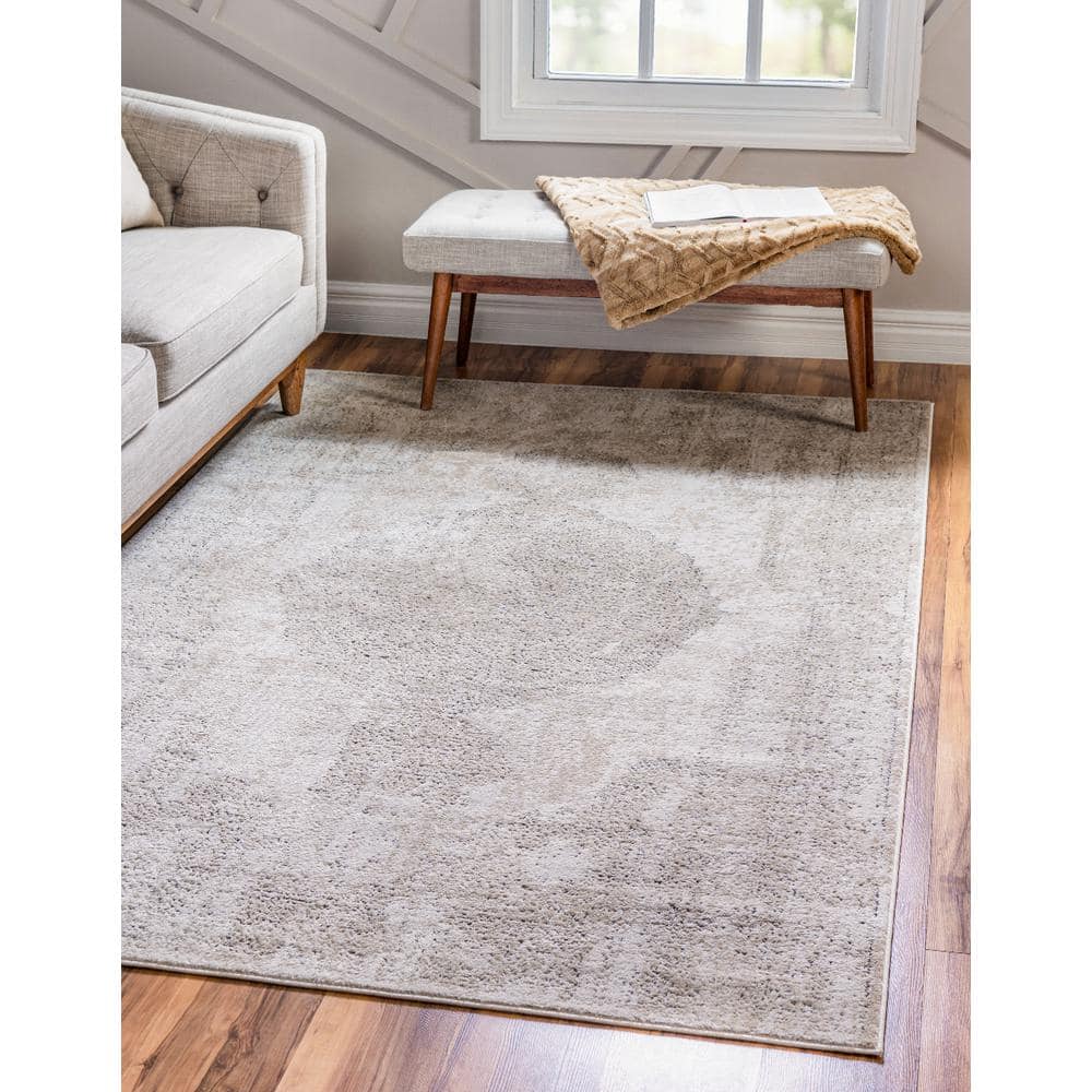 Ivory Medallion Easy-Care 9'x12' Rectangular Synthetic Rug
