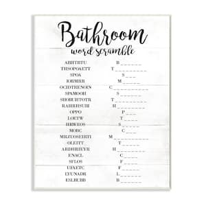 "Bathroom Word Scramble White And Black Word Design" by Daphne Polselli Wood Abstract Wall Art 19 in. x 13 in.