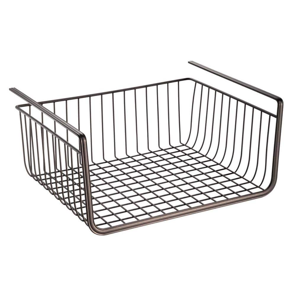 Large Metal Wire Hanging Pullout Drawer Basket for Under Shelf Storage -  Sliding Organizer, Easy Install - 4 Pack, Bronze Color