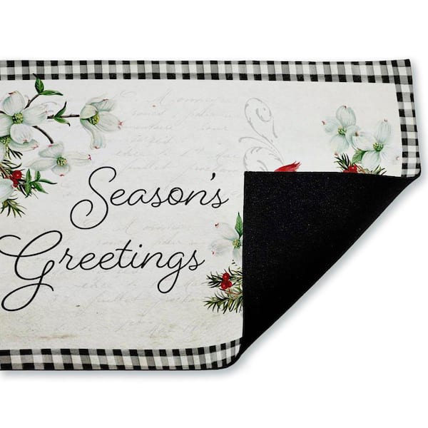 Winter Cardinals and Dogwood Green 18 in. x 30 in. Polyester Non-Slip Outdoor Door Mat