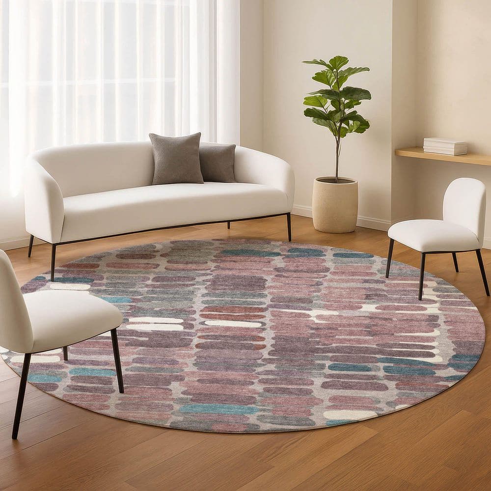 Chantille Machine Washable Indoor/Outdoor Abstract ACN2349 Blush 8 ft. x 8 ft. Round Rug price history on PriceWatchPro