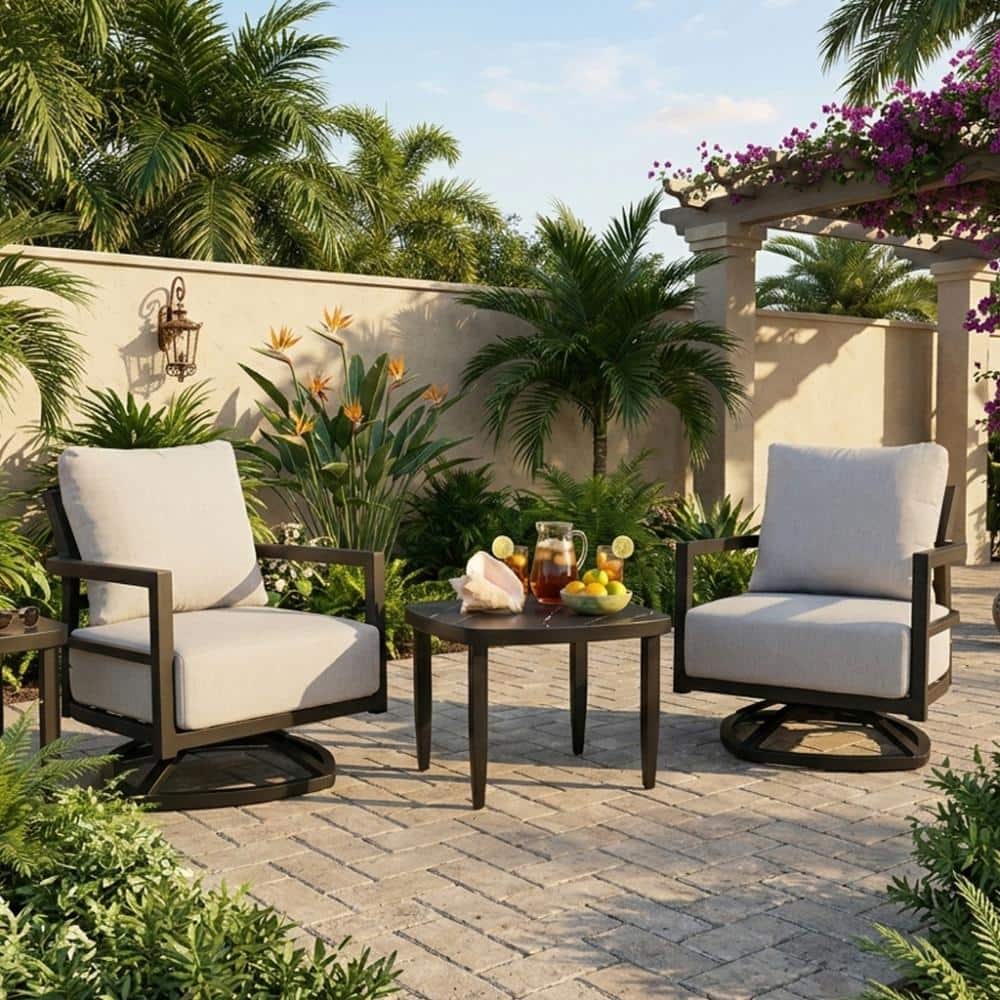 3-Piece Aluminum Patio Conversation Furniture Set with Sunbrella Cushions, 2 Swivel Chairs and 1 Table price history on PriceWatchPro