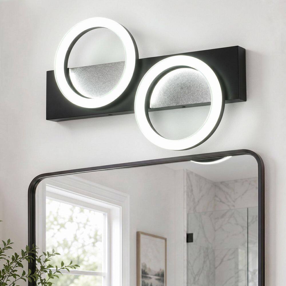 17.872 in. W 28-Watt Modern Matte Black Dimmable LED Wall Sconce Stylish Ring Design Wall Lighting price history on PriceWatchPro