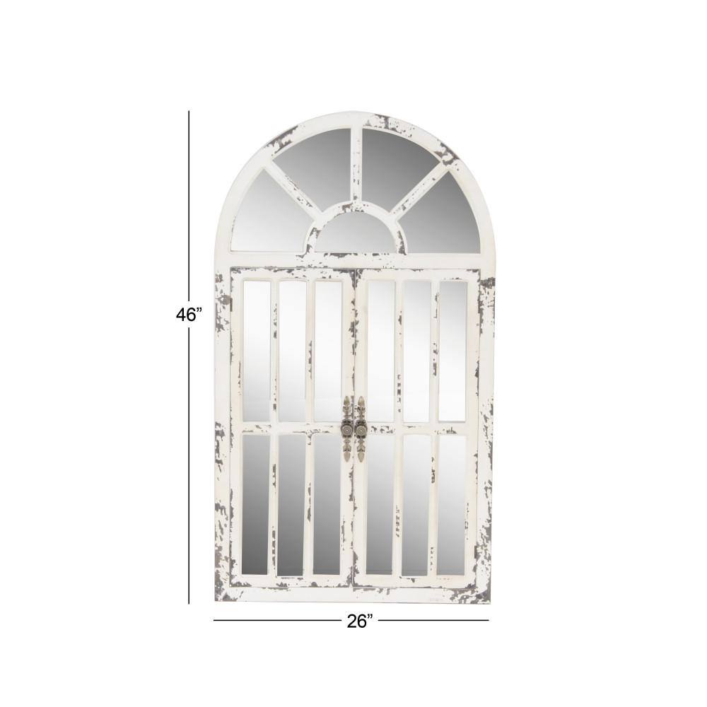 Vintage Farmhouse 26x46 Distressed White Wooden Arched Wall Mirror